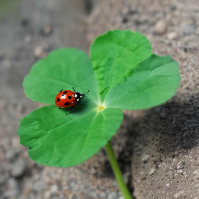 Trèfle à 4 feuilles et coccinelle