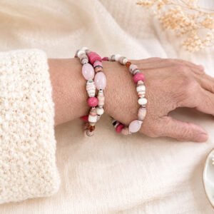 Bracelet multi-tours ou sautoir bohème rose