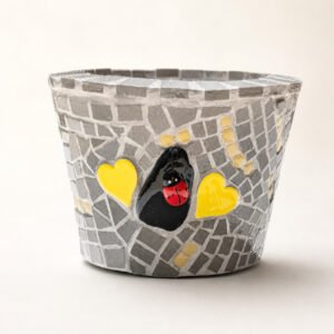 Pot de fleurs en mosaïque Coccilune, avec coeurs jaunes et coccinelle