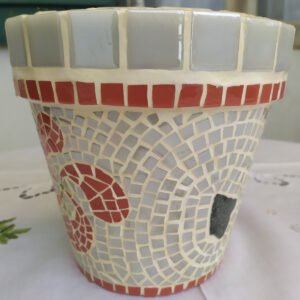 Pot de fleurs Lauburu orange en mosaïque
