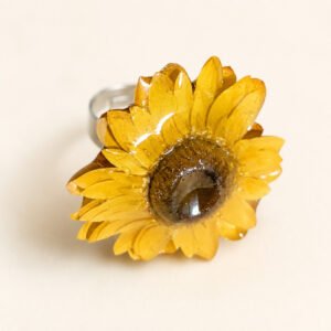 Bague bohème en Immortelle jaune doré