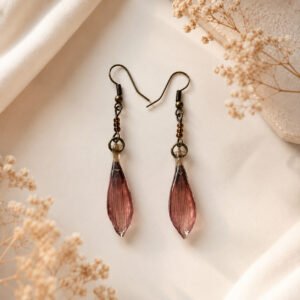 Boucles d'oreilles pétales de Gazania vieux rose avec décor